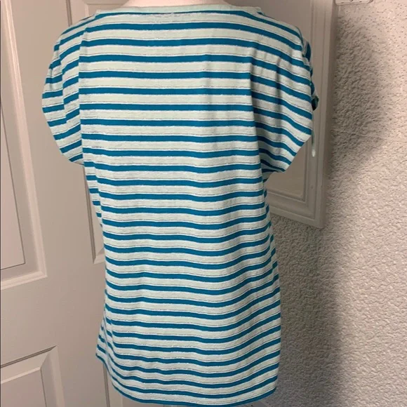 Talbots Striped Blue Women's Top Medium Top Sleeve Tie - Picture 7 of 8